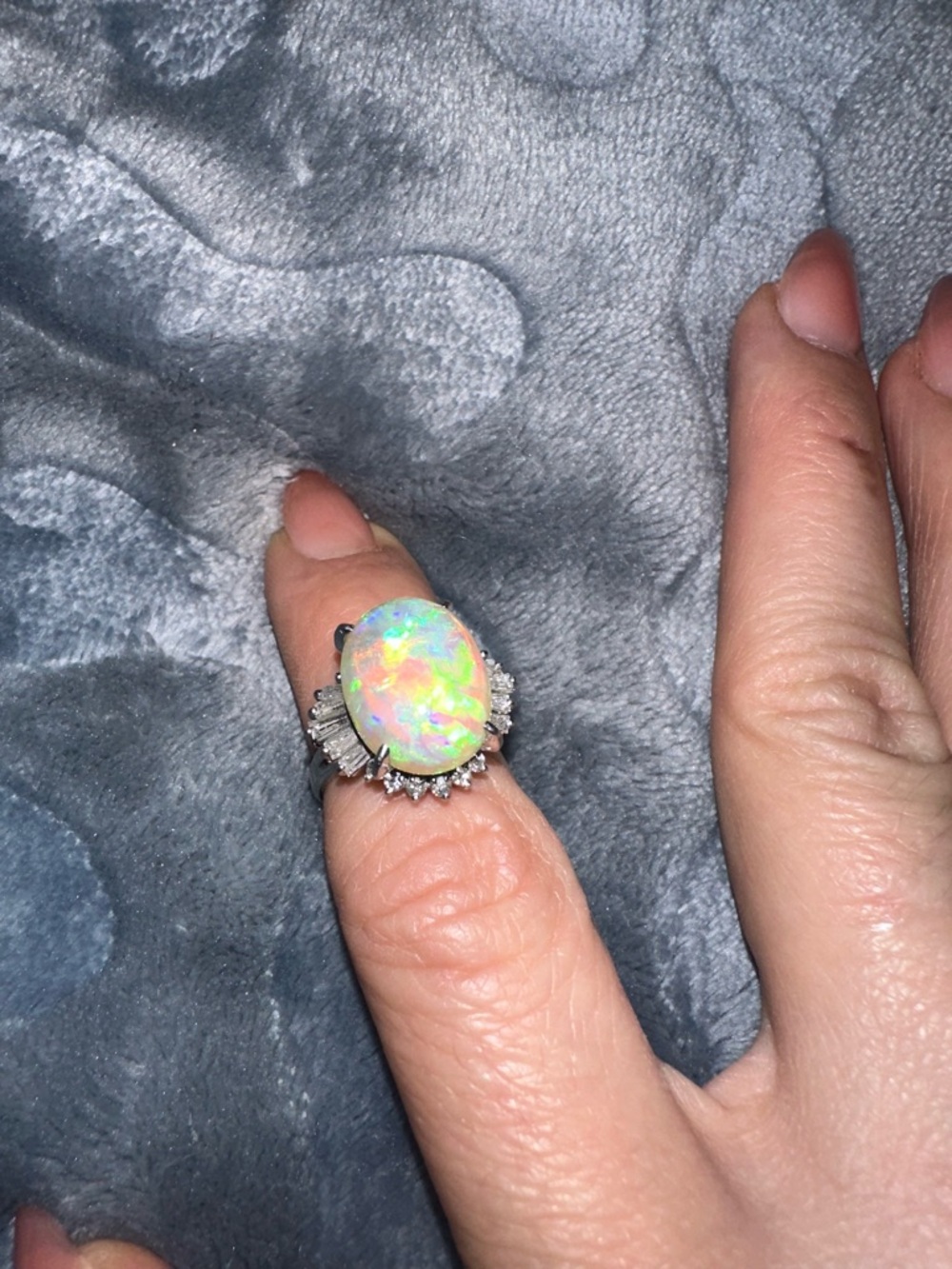 Opal Oval Cocktail Ring in Multi-Color Opalescence - Women Jewelry